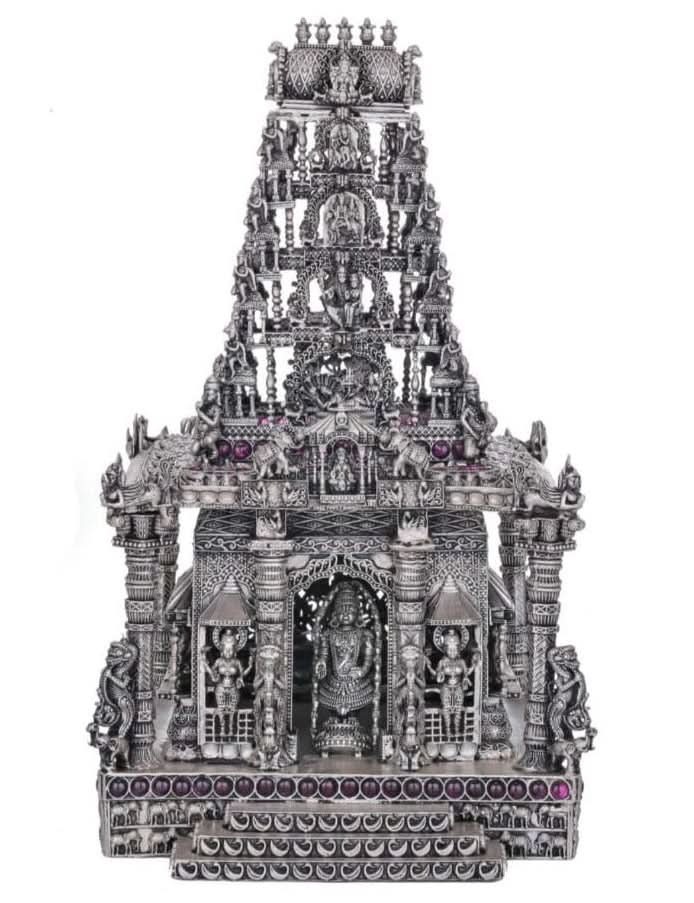 92.5 Silver Award Winning  Balaji Temple Statue with stones - 2Kg approx weight