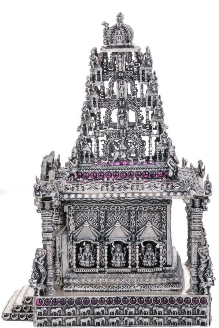 92.5 Silver Award Winning  Balaji Temple Statue with stones - 2Kg approx weight