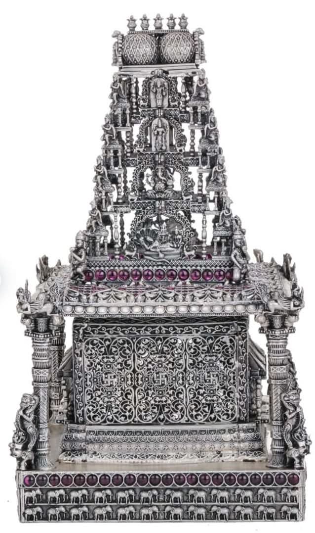 92.5 Silver Award Winning  Balaji Temple Statue with stones - 2Kg approx weight