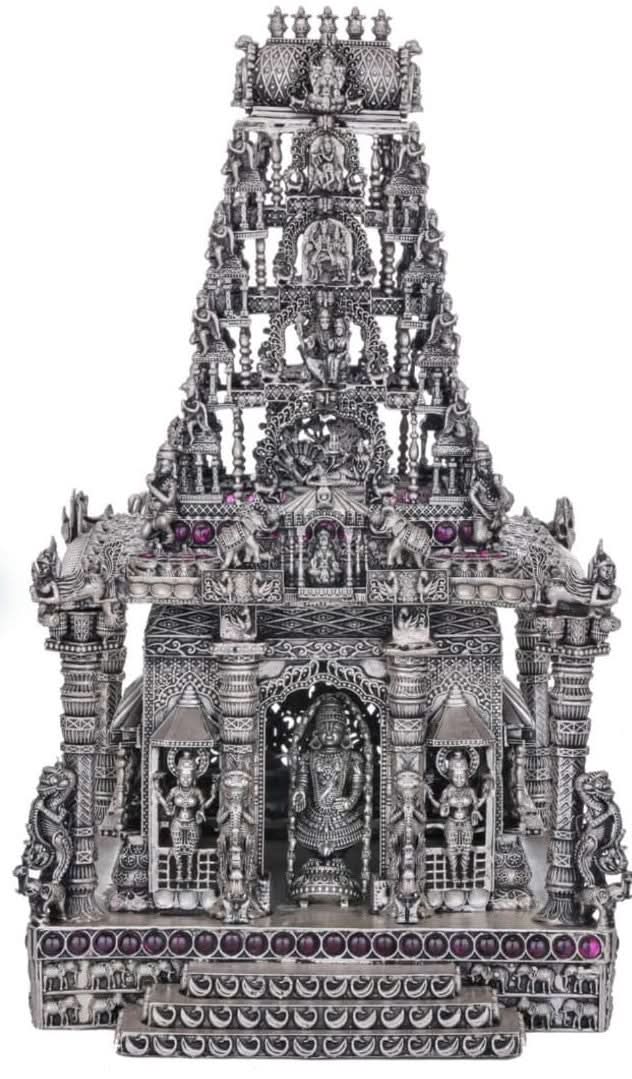 92.5 Silver Award Winning  Balaji Temple Statue with stones - 2Kg approx weight