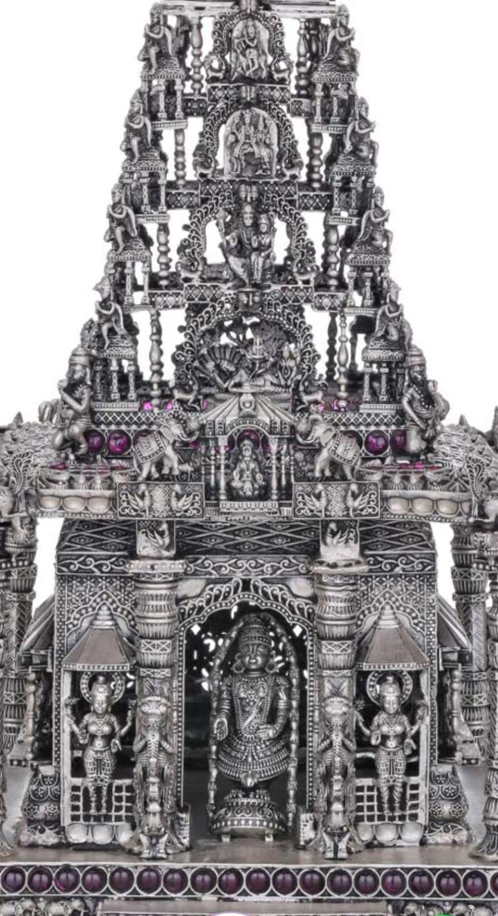 92.5 Silver Award Winning  Balaji Temple Statue with stones - 2Kg approx weight