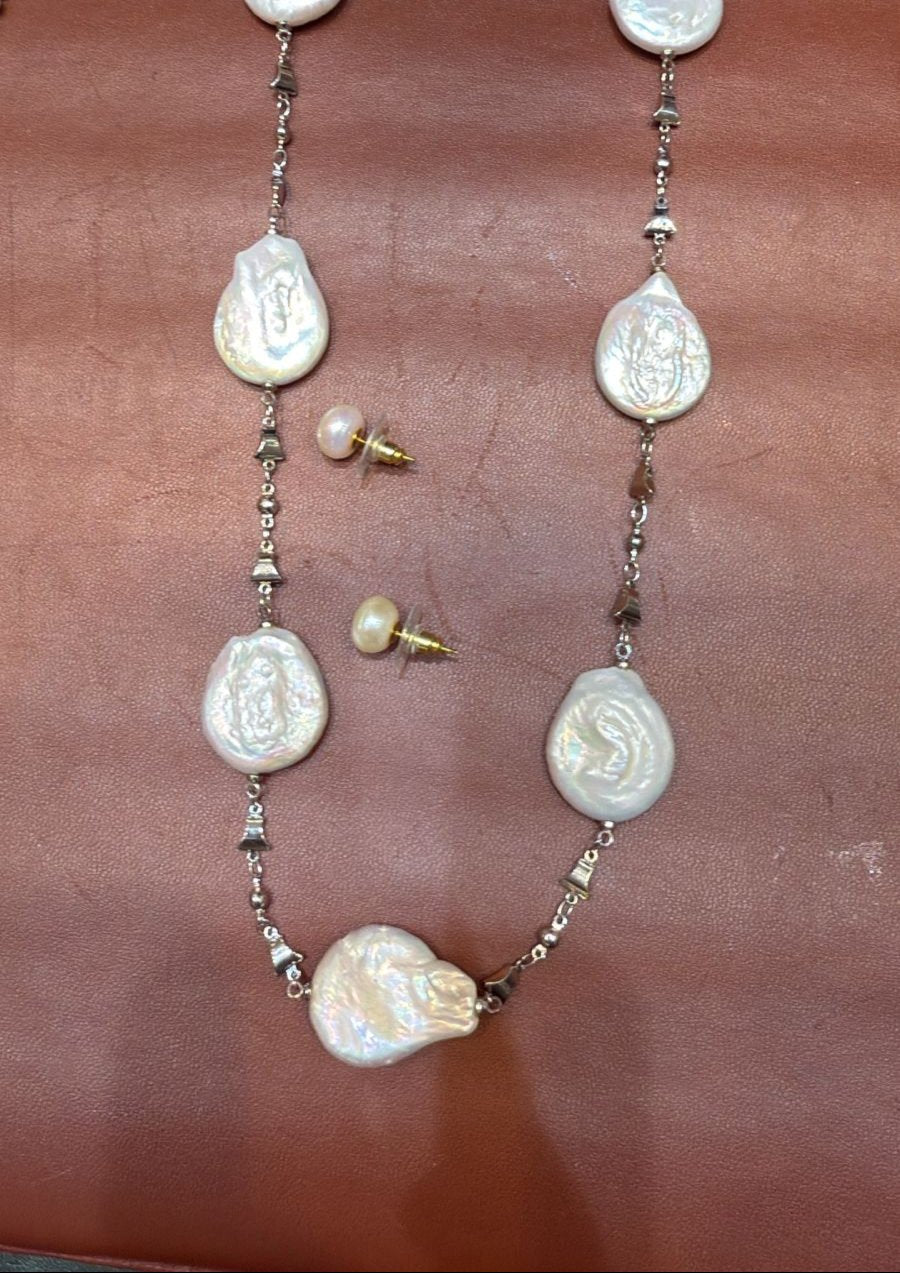 Baroque Pearls on Fancy Chain with pearl studs set