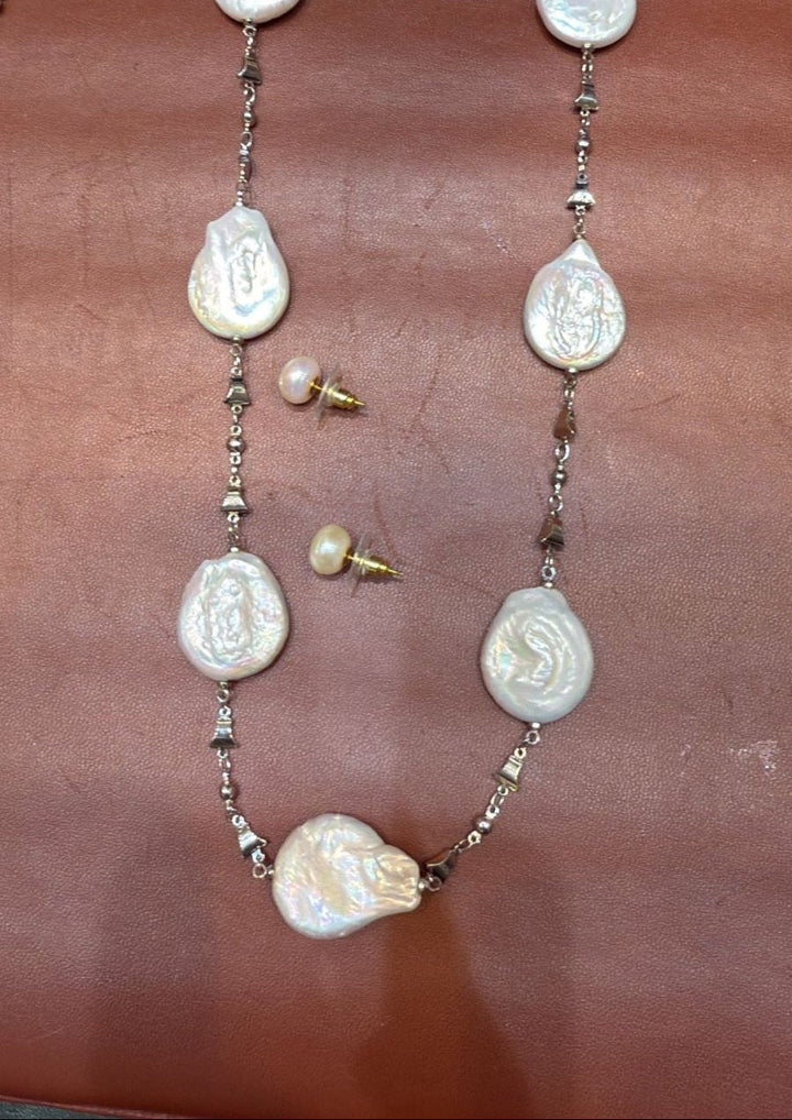 Baroque Pearls on Fancy Chain with pearl studs set