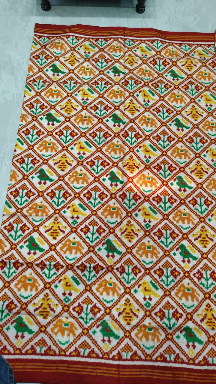 Authentic Patan Patola Double Ikkat Pure Silk Saree in Clay With Royal Elephant Pallu  | SILK MARK CERTIFIED