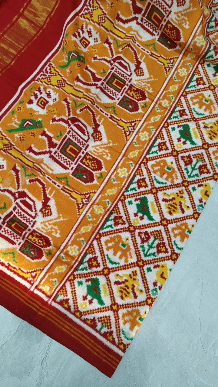 Authentic Patan Patola Double Ikkat Pure Silk Saree in Clay With Royal Elephant Pallu  | SILK MARK CERTIFIED