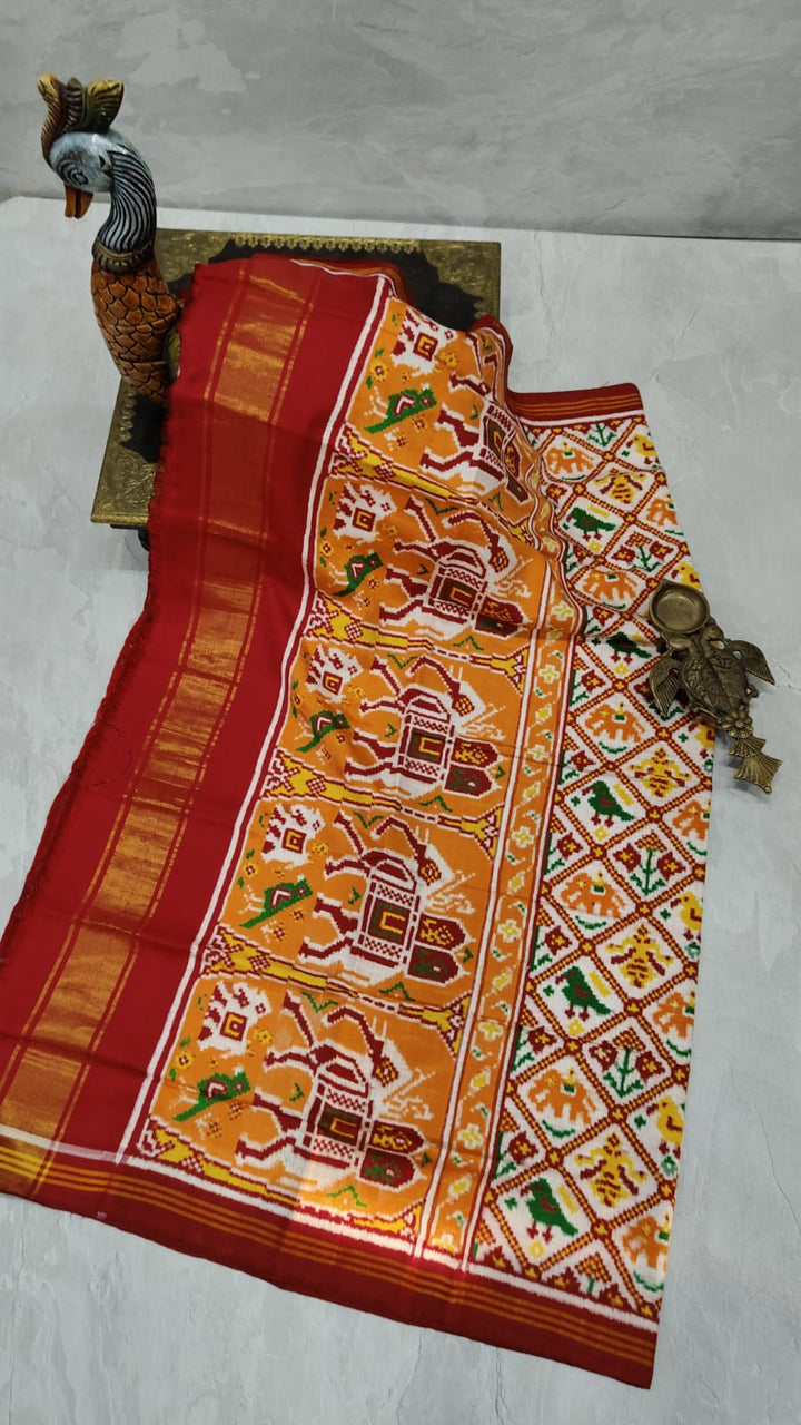 Authentic Patan Patola Double Ikkat Pure Silk Saree in Clay With Royal Elephant Pallu  | SILK MARK CERTIFIED