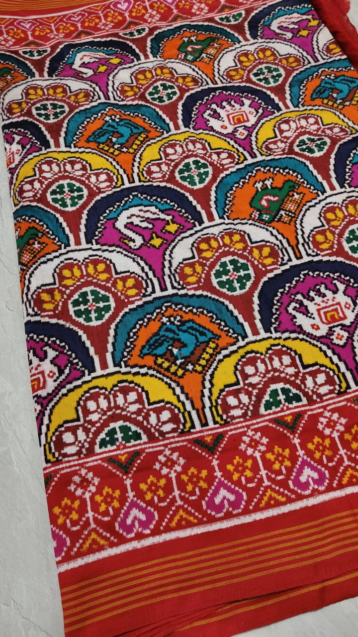 Authentic Double Ikkat Patan Patola Handwoven Saree in Multicolor waves pattern | SILK MARK CERTIFIED