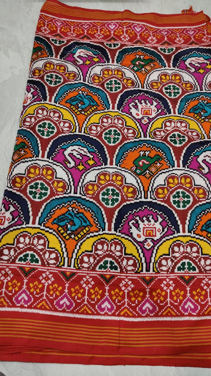 Authentic Double Ikkat Patan Patola Handwoven Saree in Multicolor waves pattern | SILK MARK CERTIFIED