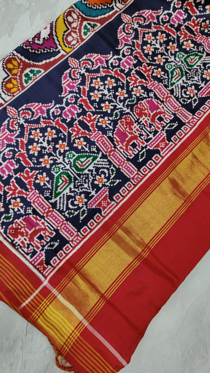 Authentic Double Ikkat Patan Patola Handwoven Saree in Multicolor waves pattern | SILK MARK CERTIFIED
