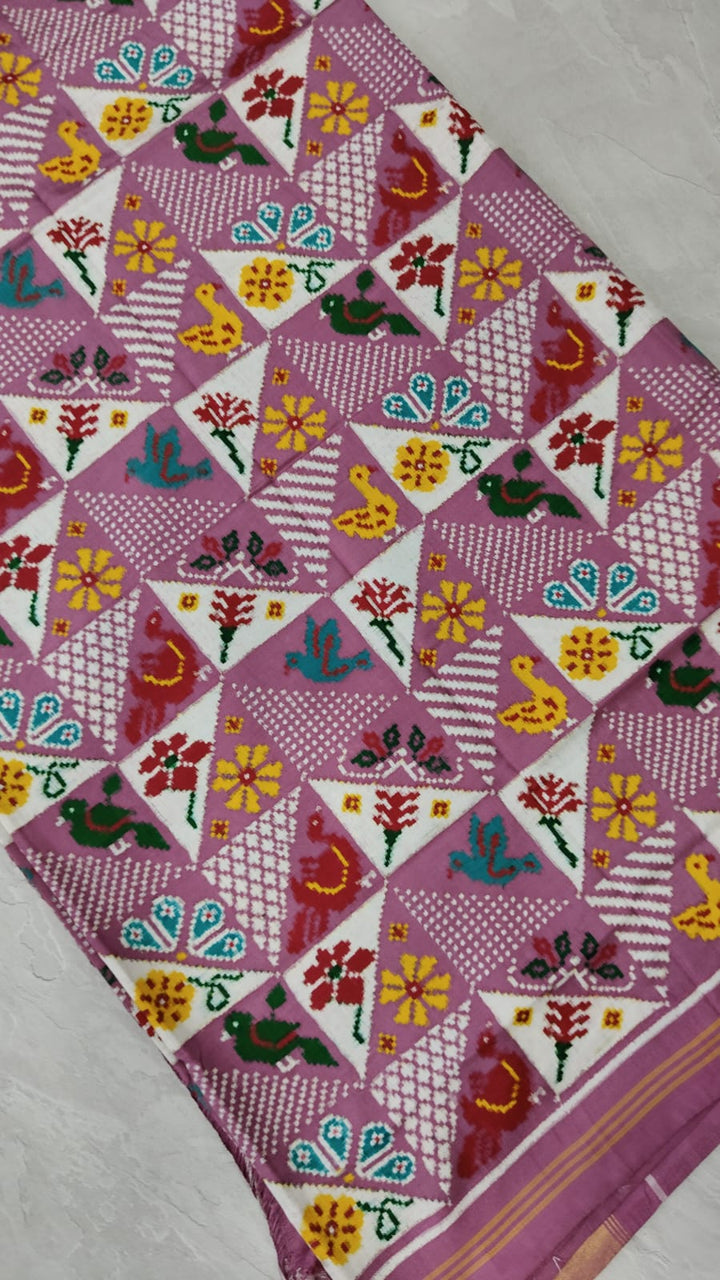 Authentic Patan Patola Double Ikkat Pure Silk Handowven Saree in Dusty Mauve with Geometric Motifs | SILK MARK CERTIFIED