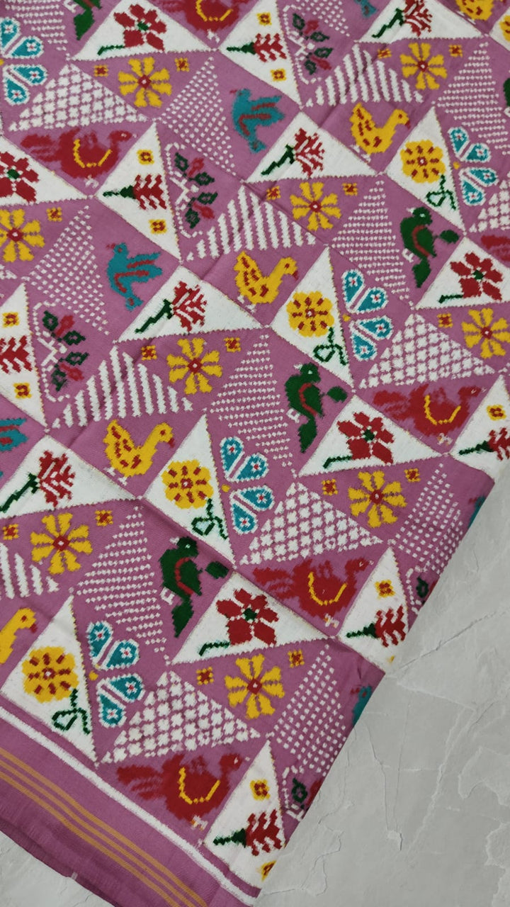 Authentic Patan Patola Double Ikkat Pure Silk Handowven Saree in Dusty Mauve with Geometric Motifs | SILK MARK CERTIFIED