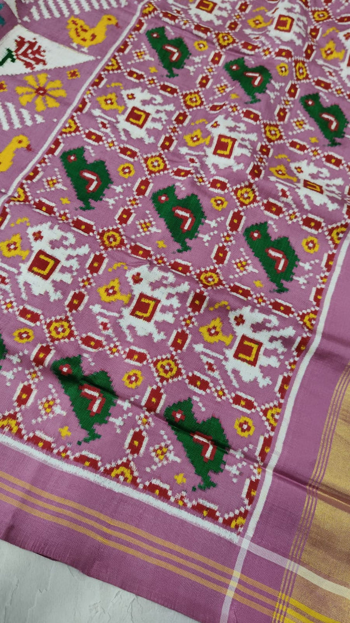 Authentic Patan Patola Double Ikkat Pure Silk Handowven Saree in Dusty Mauve with Geometric Motifs | SILK MARK CERTIFIED