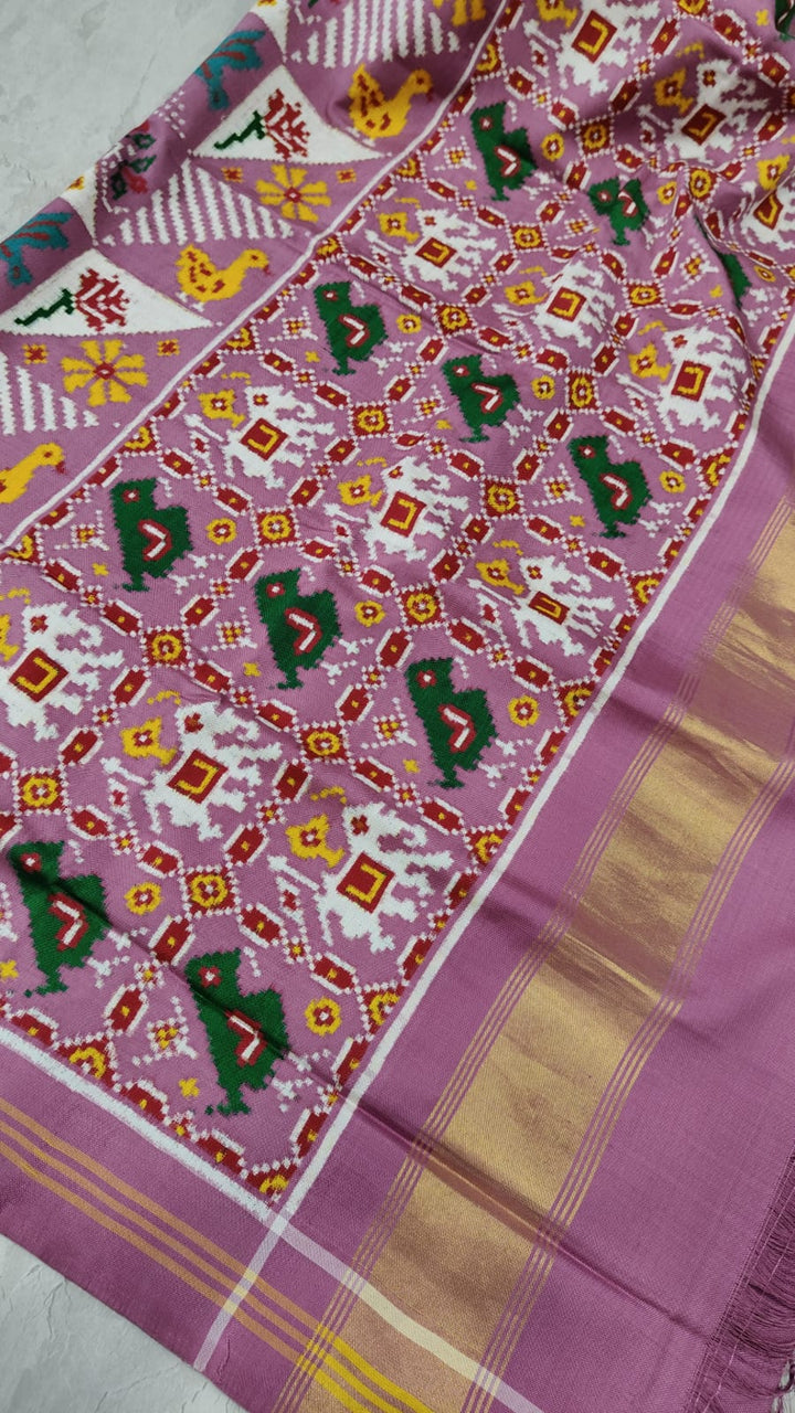 Authentic Patan Patola Double Ikkat Pure Silk Handowven Saree in Dusty Mauve with Geometric Motifs | SILK MARK CERTIFIED