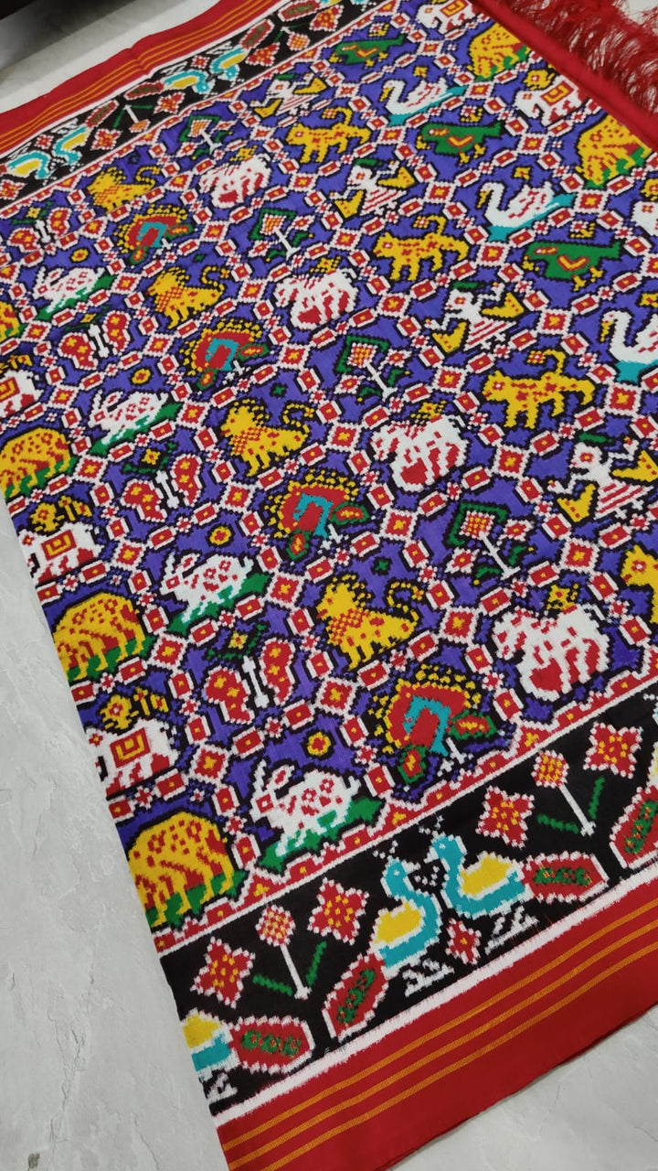 Rajvanshi - 12 Motif Patan Patola Pure Ikkat Silk Saree in Deep Purple | SILK MARK CERTIFIED