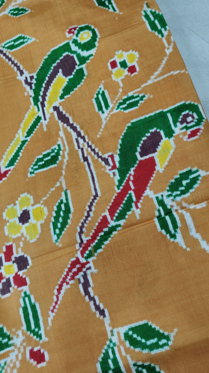 Authentic Double Ikkat Patan Patola Handwoven Saree in Pale Ochre with Muniya Style Skirt Border | SILK MARK CERTIFIED