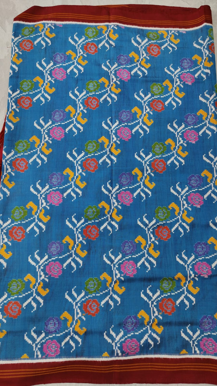 Authentic Patan Patola Double Ikkat Pure Silk Saree in Blue and Brown with Leheria Floral pattern| SILK MARK CERTIFIED