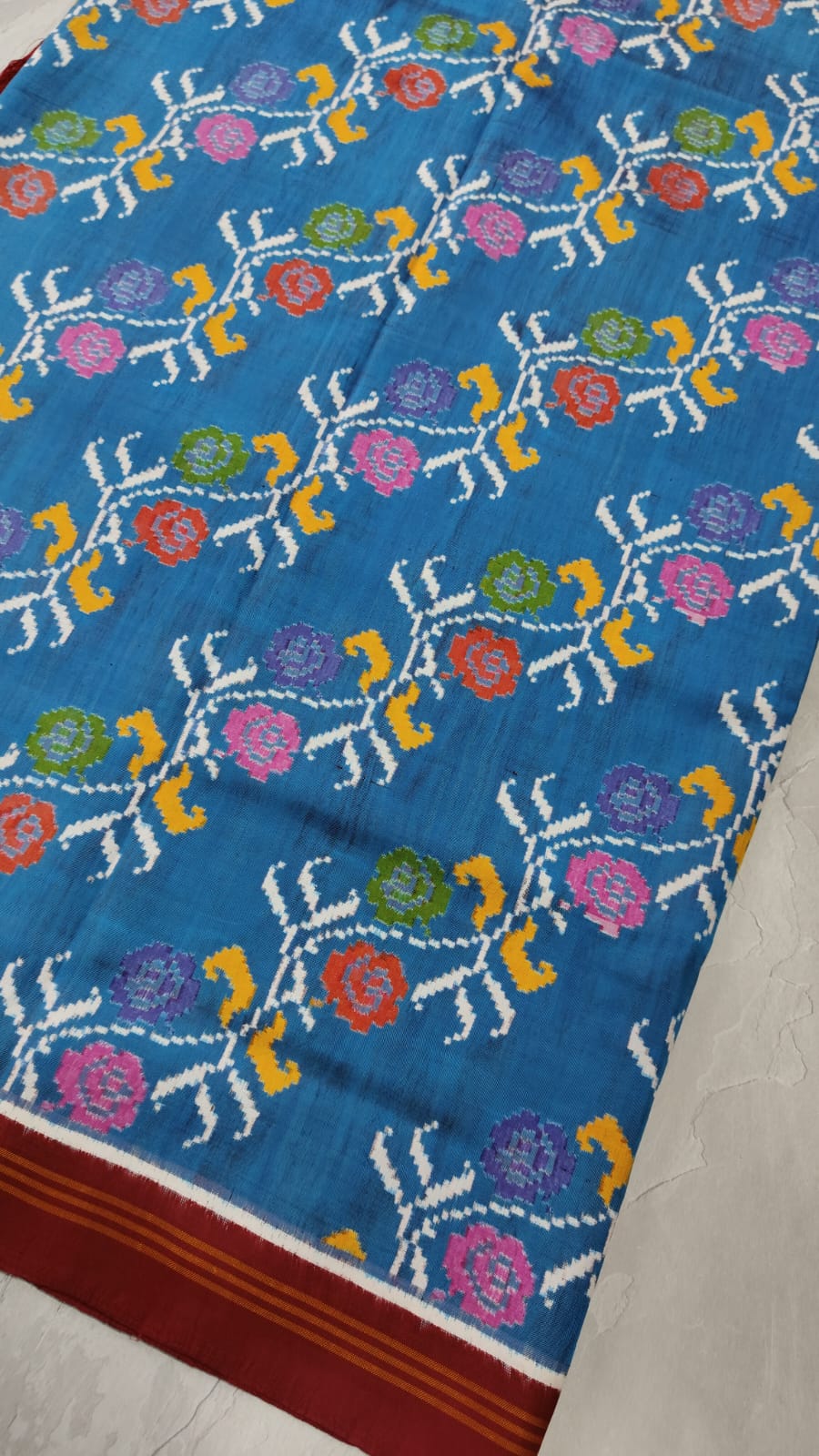 Authentic Patan Patola Double Ikkat Pure Silk Saree in Blue and Brown with Leheria Floral pattern| SILK MARK CERTIFIED