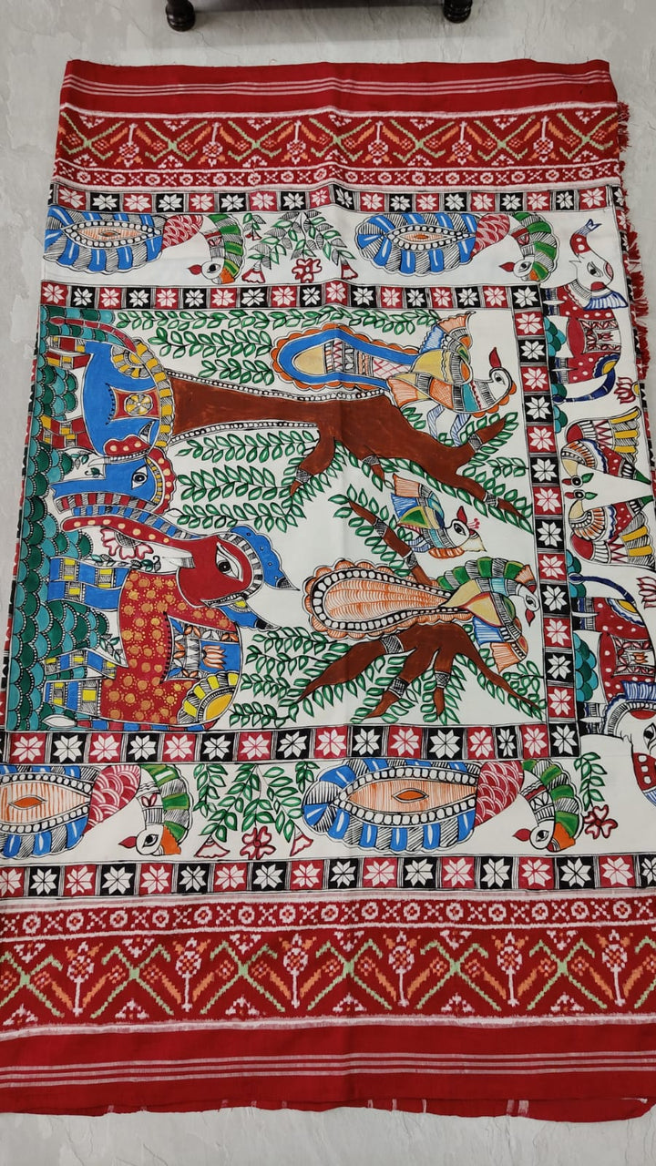 Authentic Patan Patola Pure Silk Saree with Madhubani Handpainting - Exquisite Jugalbandi | SILK MARK CERTIFIED