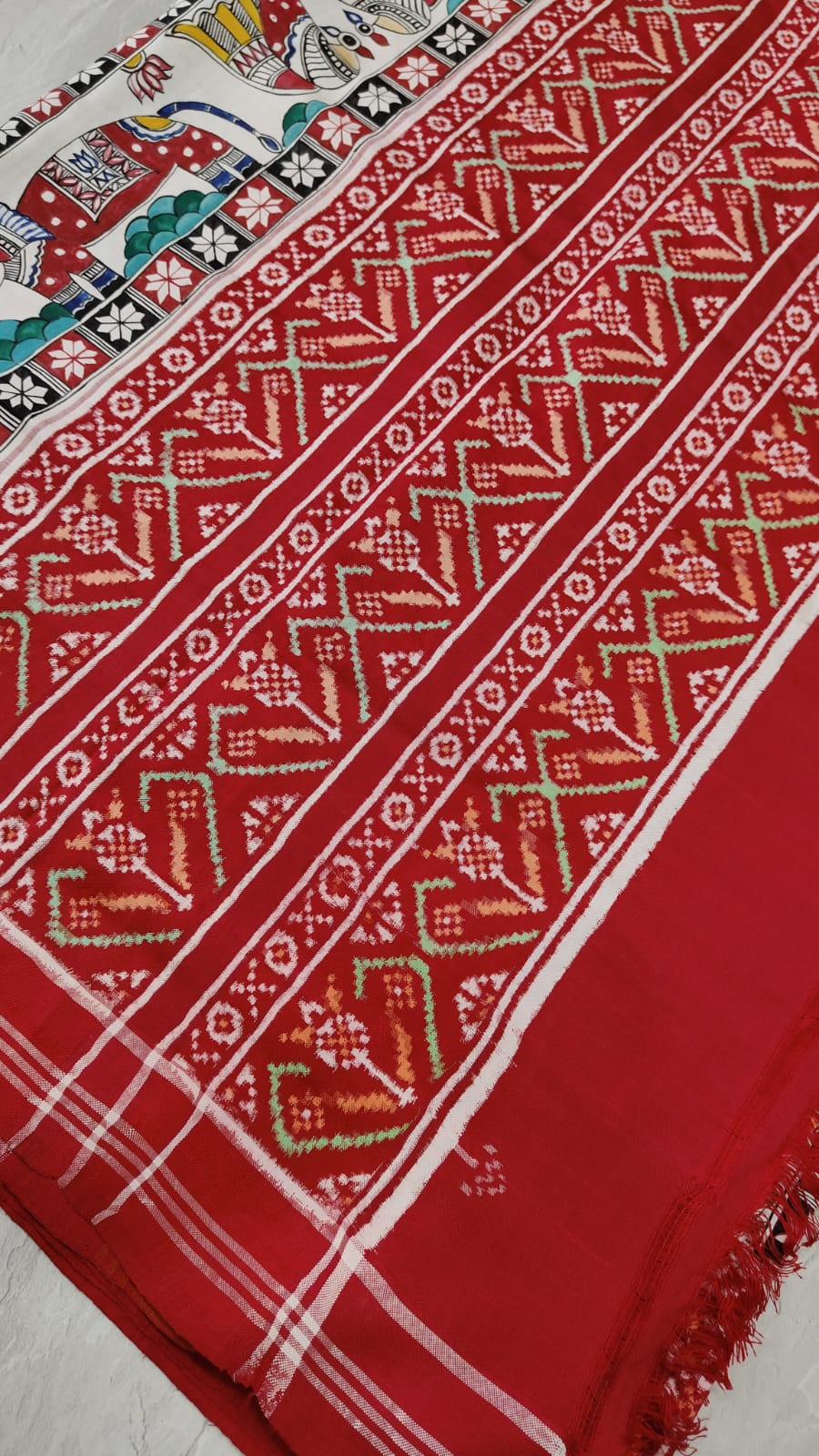 Authentic Patan Patola Pure Silk Saree with Madhubani Handpainting - Exquisite Jugalbandi | SILK MARK CERTIFIED