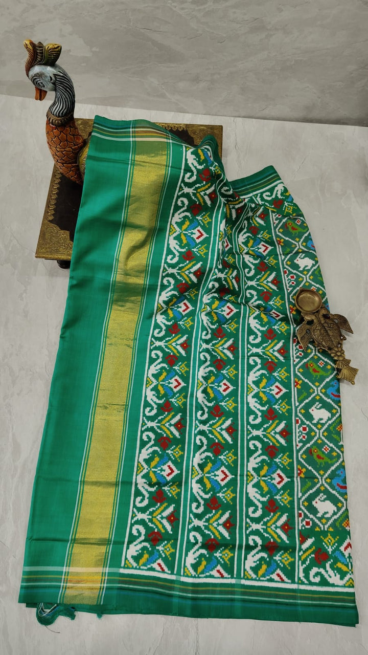 Authentic Patan Patola Double Ikkat Pure Silk Saree in Rama Green| SILK MARK CERTIFIED