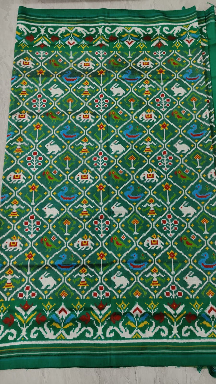 Authentic Patan Patola Double Ikkat Pure Silk Saree in Rama Green| SILK MARK CERTIFIED