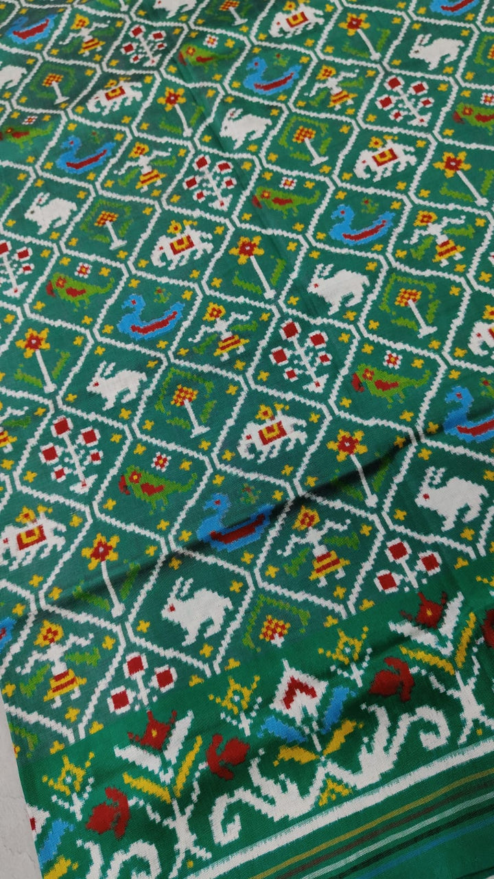 Authentic Patan Patola Double Ikkat Pure Silk Saree in Rama Green| SILK MARK CERTIFIED