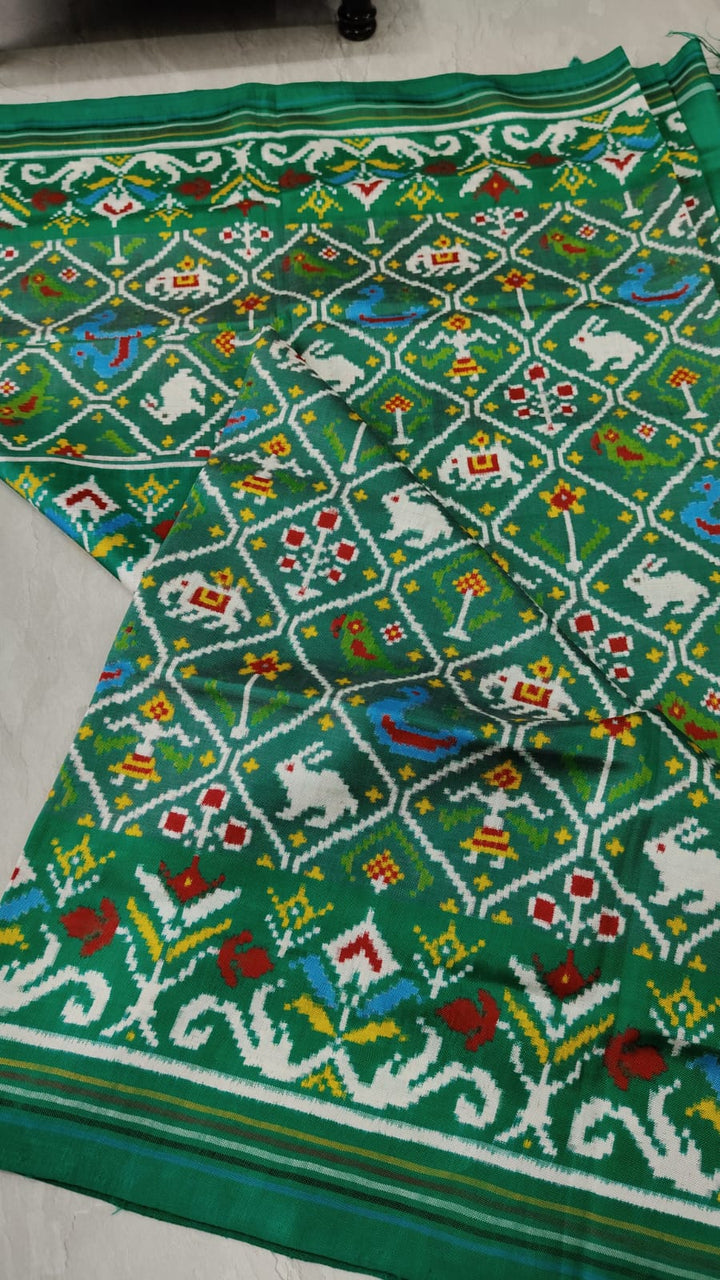 Authentic Patan Patola Double Ikkat Pure Silk Saree in Rama Green| SILK MARK CERTIFIED