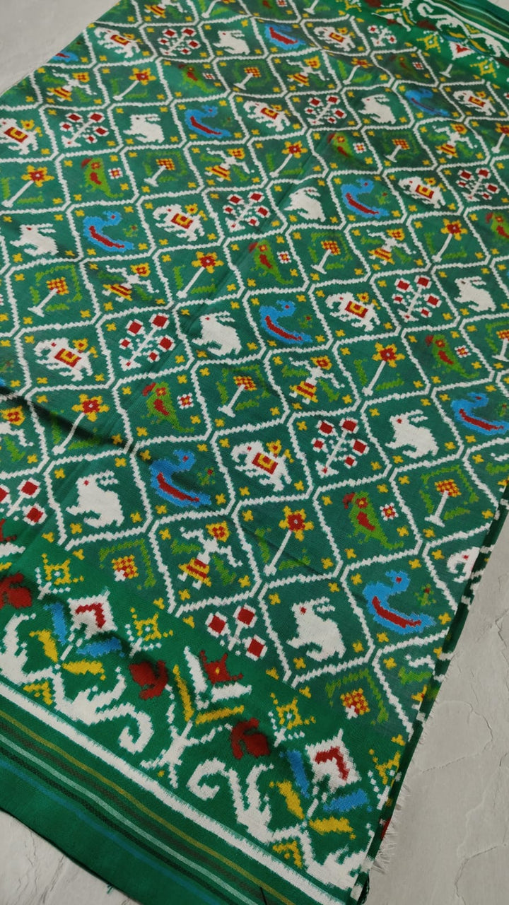 Authentic Patan Patola Double Ikkat Pure Silk Saree in Rama Green| SILK MARK CERTIFIED