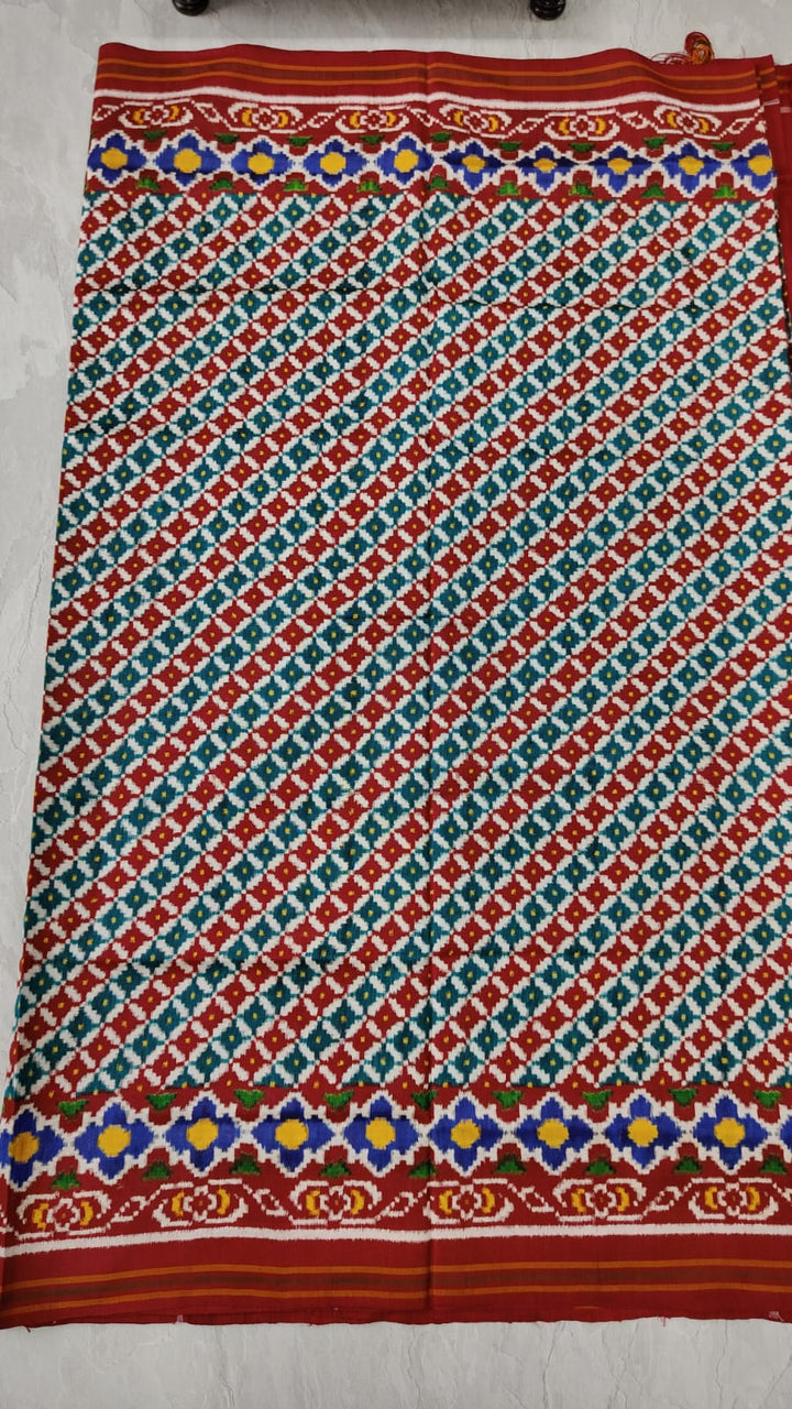 Authentic Patan Patola Double Ikkat Pure Silk Handwoven Saree with Moroccan Design Borders | SILK MARK CERTIFIED