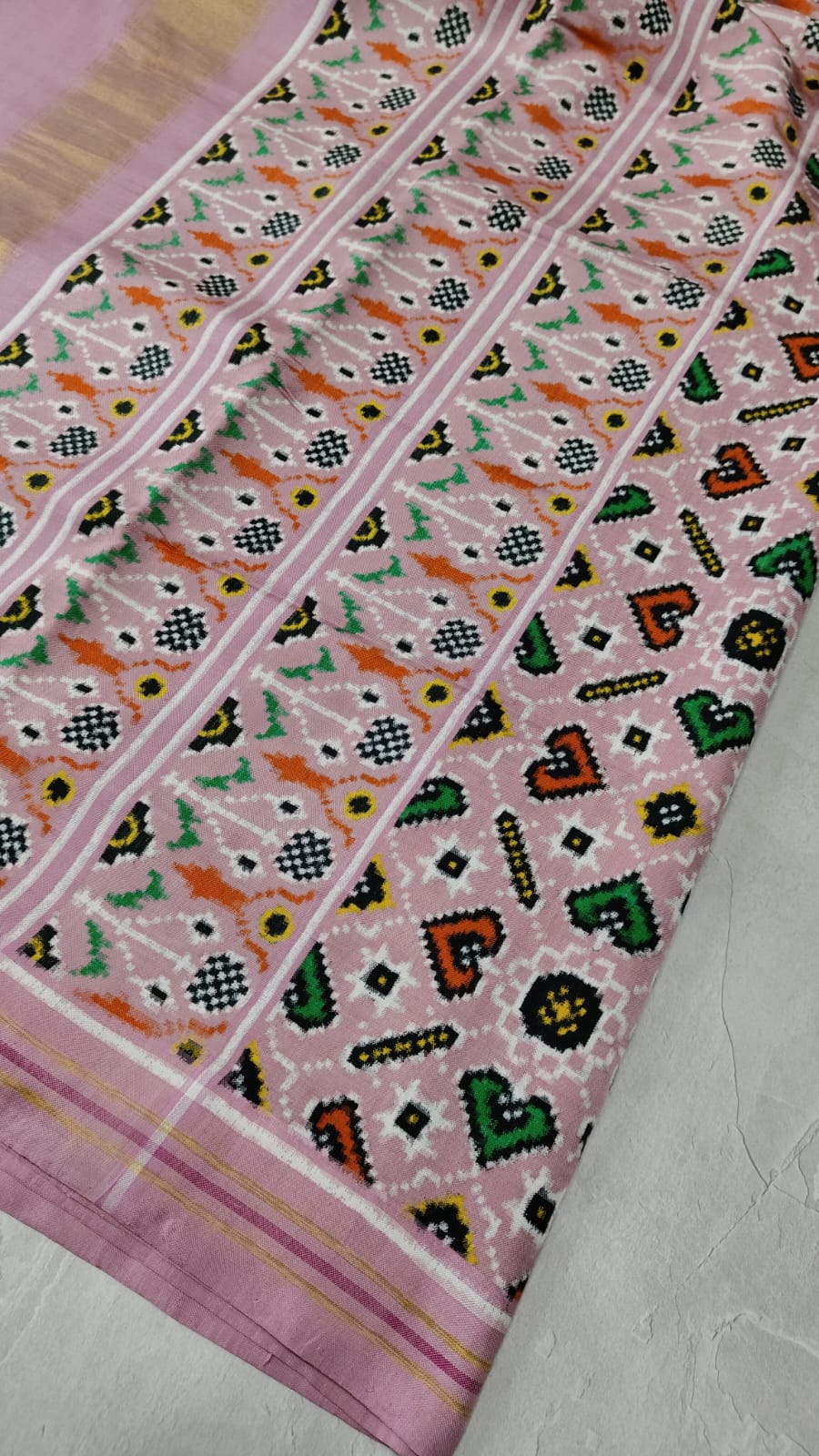 Authentic Double Ikkat Patan Patola Handwoven Saree in Dusty Pink  | SILK MARK CERTIFIED