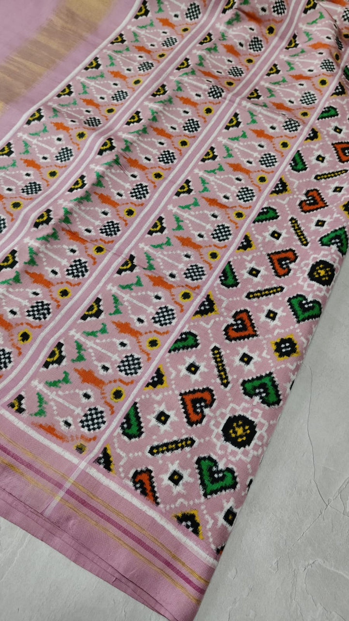 Authentic Double Ikkat Patan Patola Handwoven Saree in Dusty Pink  | SILK MARK CERTIFIED