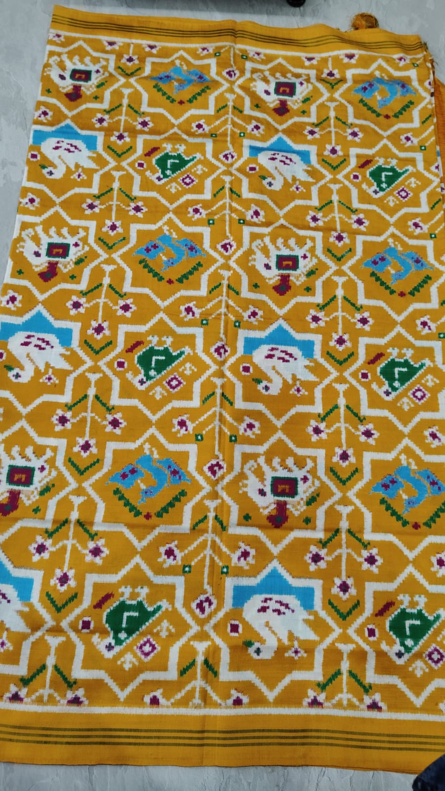 Authentic Double Ikkat Patan Patola Handwoven Saree in mustard Yellow with intricate motifs | SILK MARK CERTIFIED