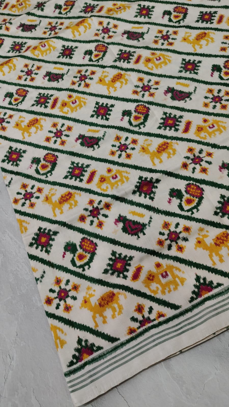 Authentic Patan Patola Double Ikkat Pure Silk Handwoven Saree in Ivory with Aada design | SILK MARK CERTIFIED