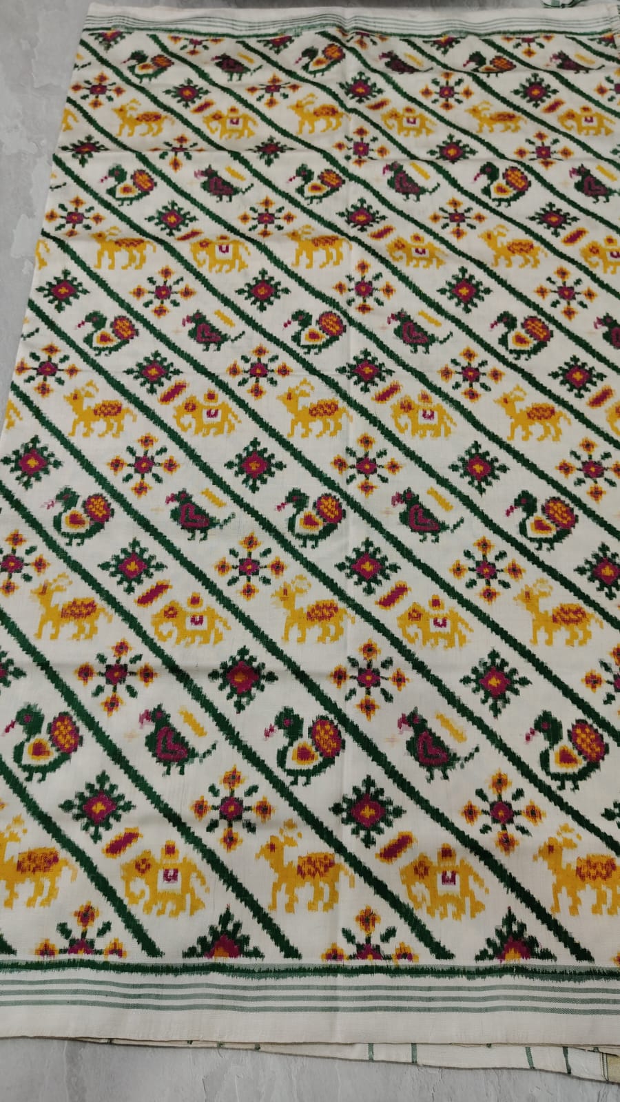 Authentic Patan Patola Double Ikkat Pure Silk Handwoven Saree in Ivory with Aada design | SILK MARK CERTIFIED