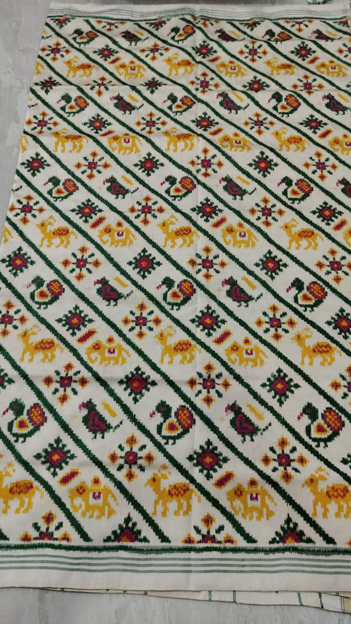 Authentic Patan Patola Double Ikkat Pure Silk Handwoven Saree in Ivory with Aada design | SILK MARK CERTIFIED