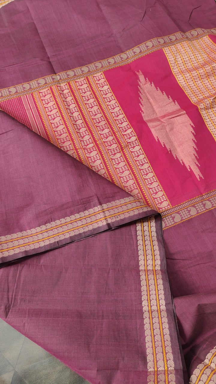 Pink Handloom Mubbagam Kanchi Cotton Saree with Podi-kattam