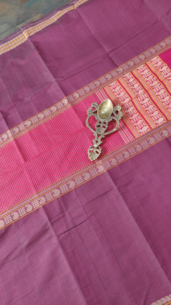 Pink Handloom Mubbagam Kanchi Cotton Saree with Podi-kattam