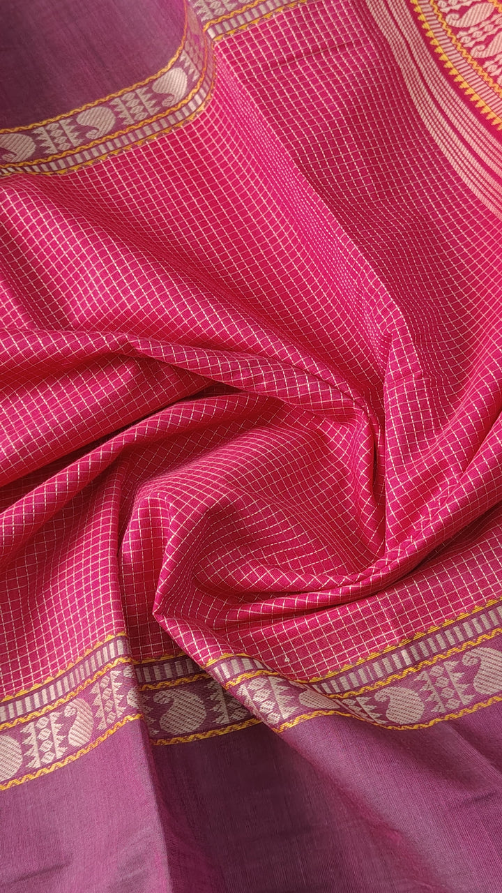 Pink Handloom Mubbagam Kanchi Cotton Saree with Podi-kattam