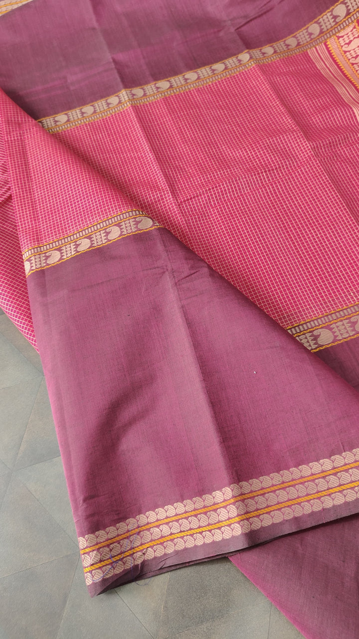 Pink Handloom Mubbagam Kanchi Cotton Saree with Podi-kattam