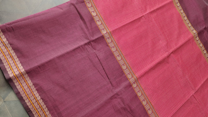 Pink Handloom Mubbagam Kanchi Cotton Saree with Podi-kattam
