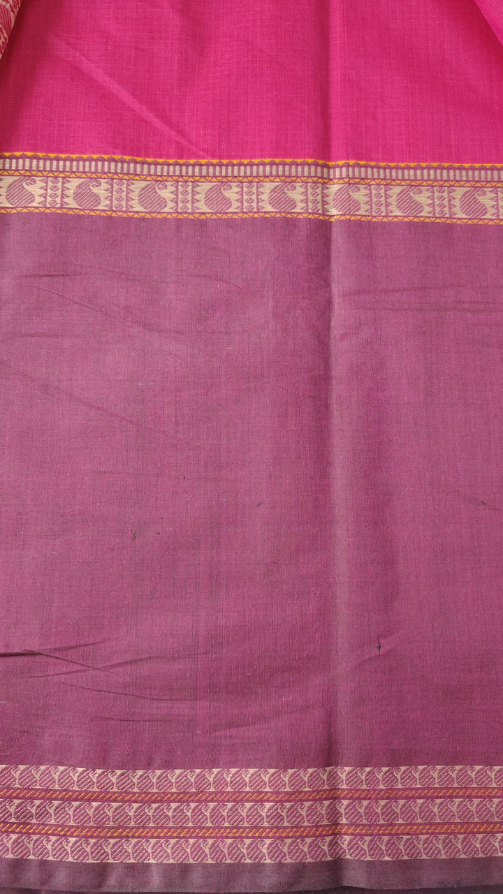 Pink Handloom Mubbagam Kanchi Cotton Saree with Podi-kattam