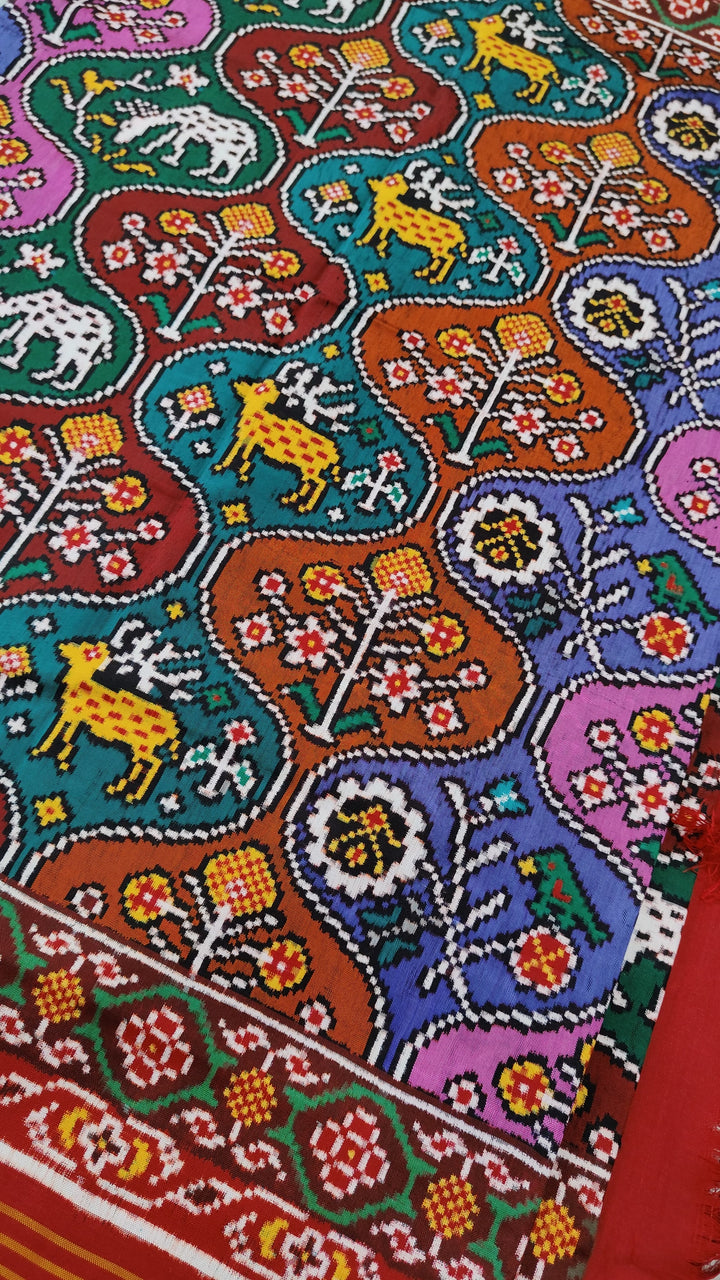 Authentic Double Ikkat Patan Patola Handwoven Saree in Multicolor Rangkaat Design | SILK MARK CERTIFIED