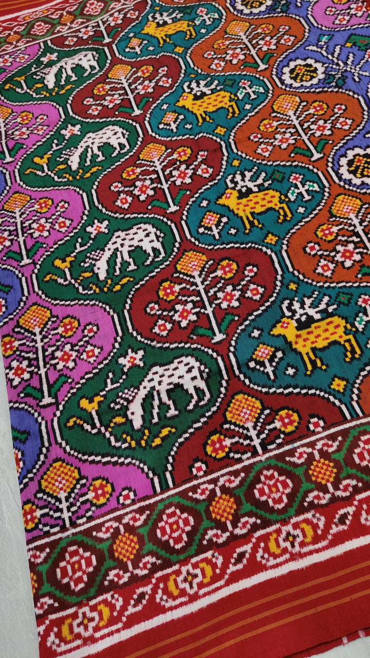 Authentic Double Ikkat Patan Patola Handwoven Saree in Multicolor Rangkaat Design | SILK MARK CERTIFIED