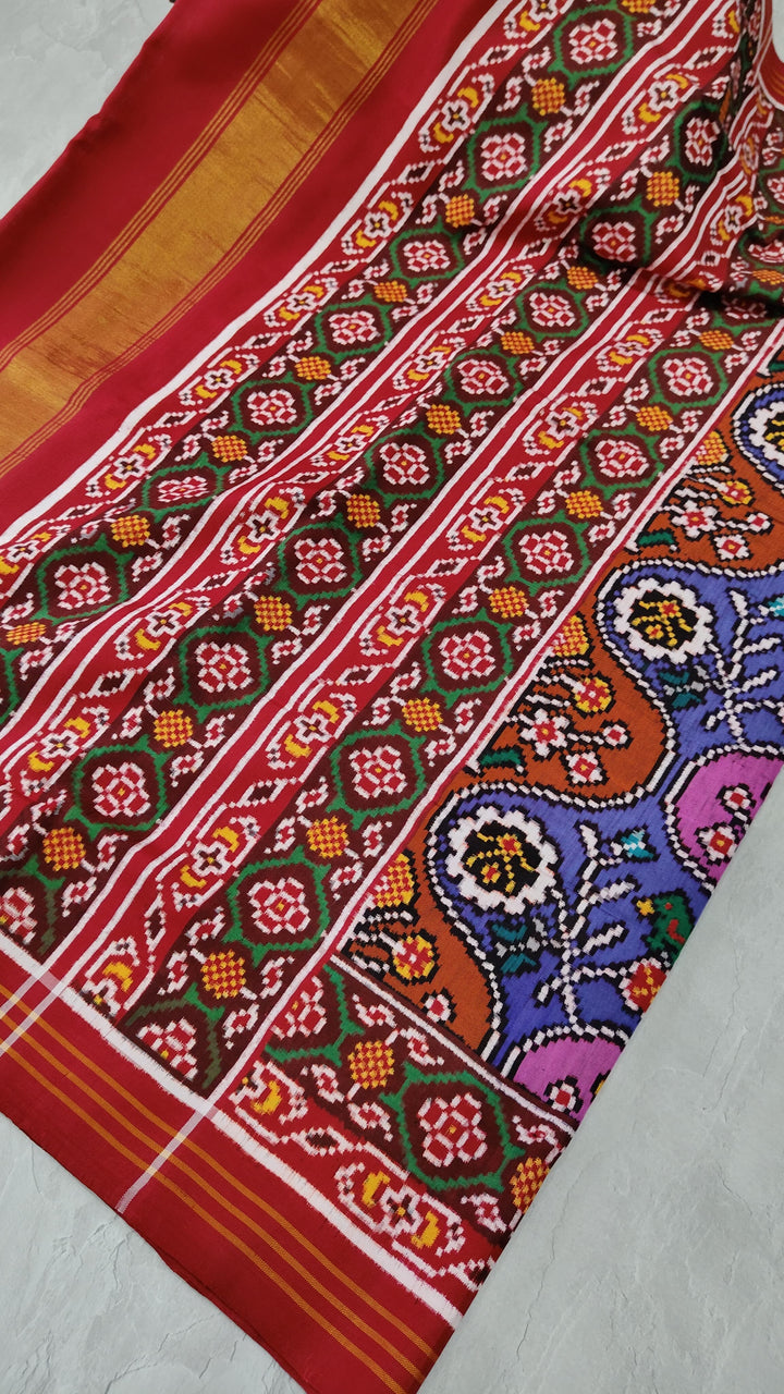 Authentic Double Ikkat Patan Patola Handwoven Saree in Multicolor Rangkaat Design | SILK MARK CERTIFIED