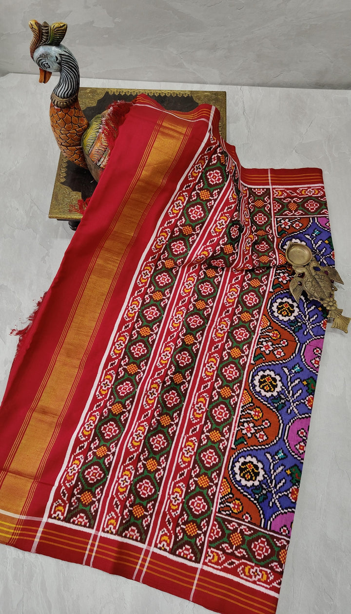 Authentic Double Ikkat Patan Patola Handwoven Saree in Multicolor Rangkaat Design | SILK MARK CERTIFIED