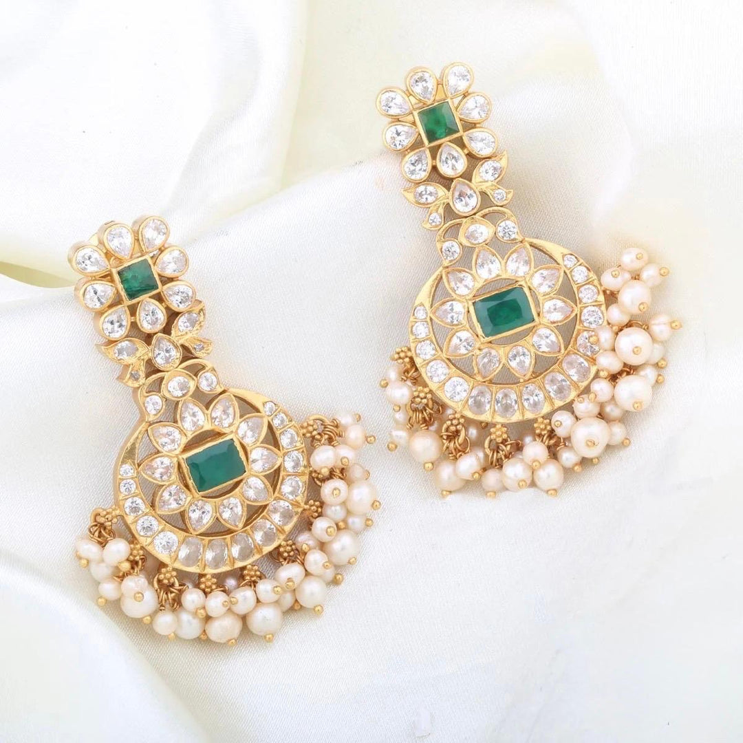 92.5 Silver, 24 kt gold-plated Earring studded with semi-precious stones