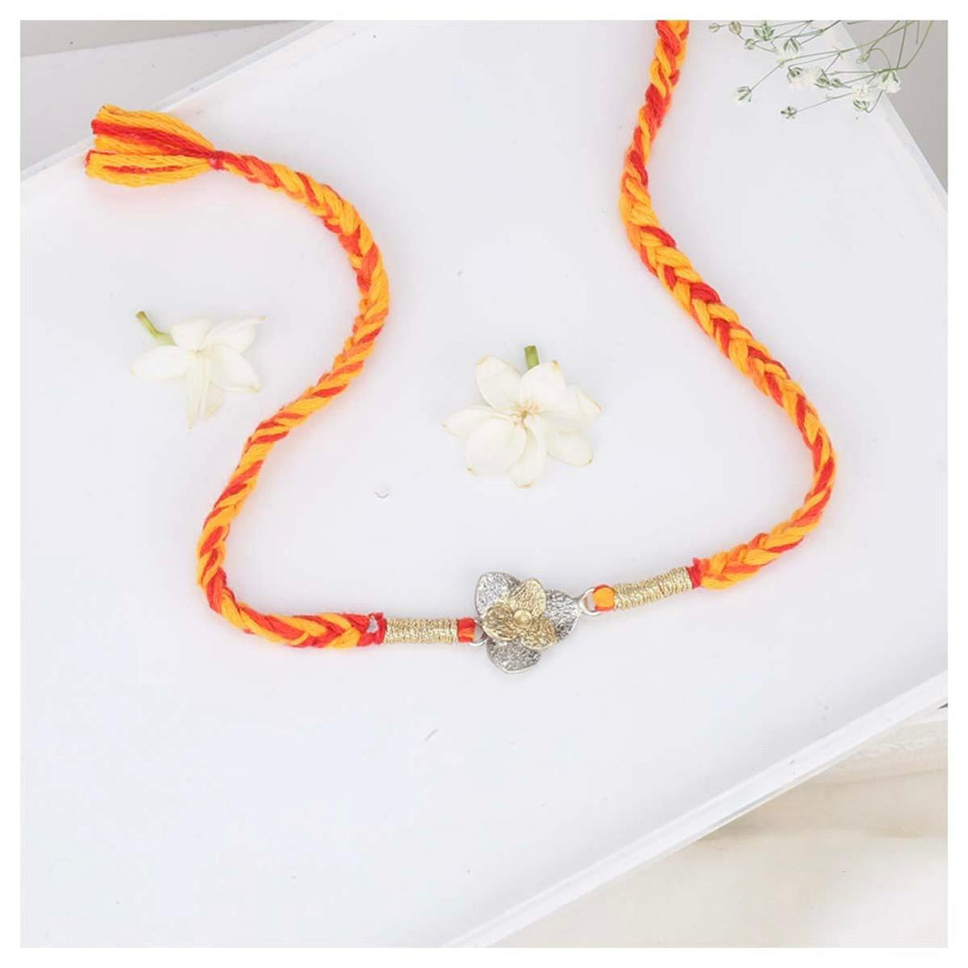 Pure 92.5 Precious Silver Rakhi Flower Petal Pendants with Dori Tie