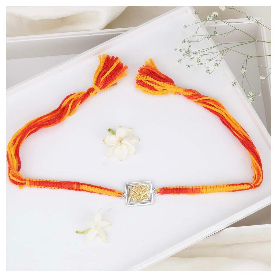 Pure 92.5 Silver Square Rakhi and Dori Tie