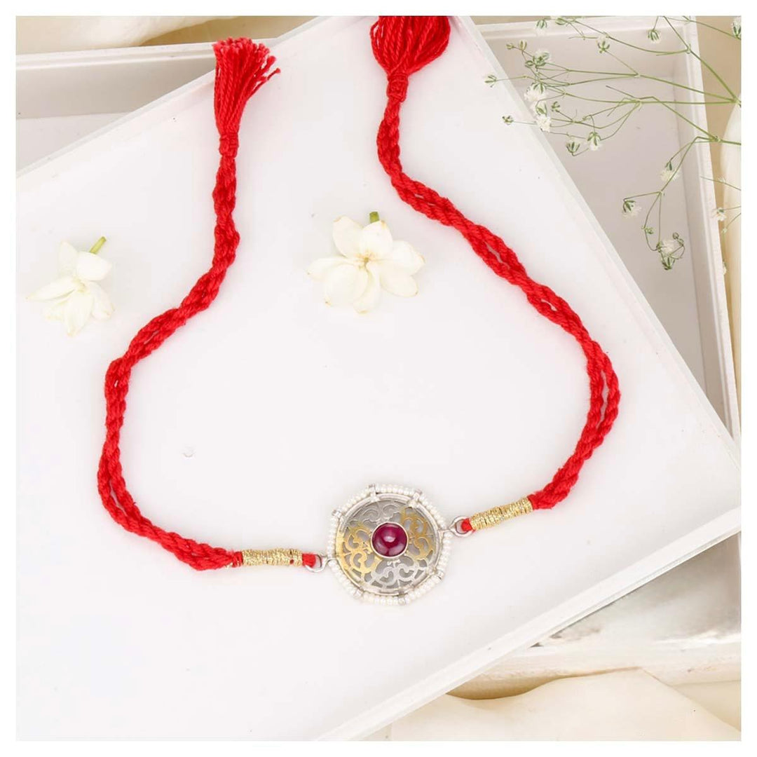 Pure 92.5 Silver Fancy Rakhi with Dori Tie