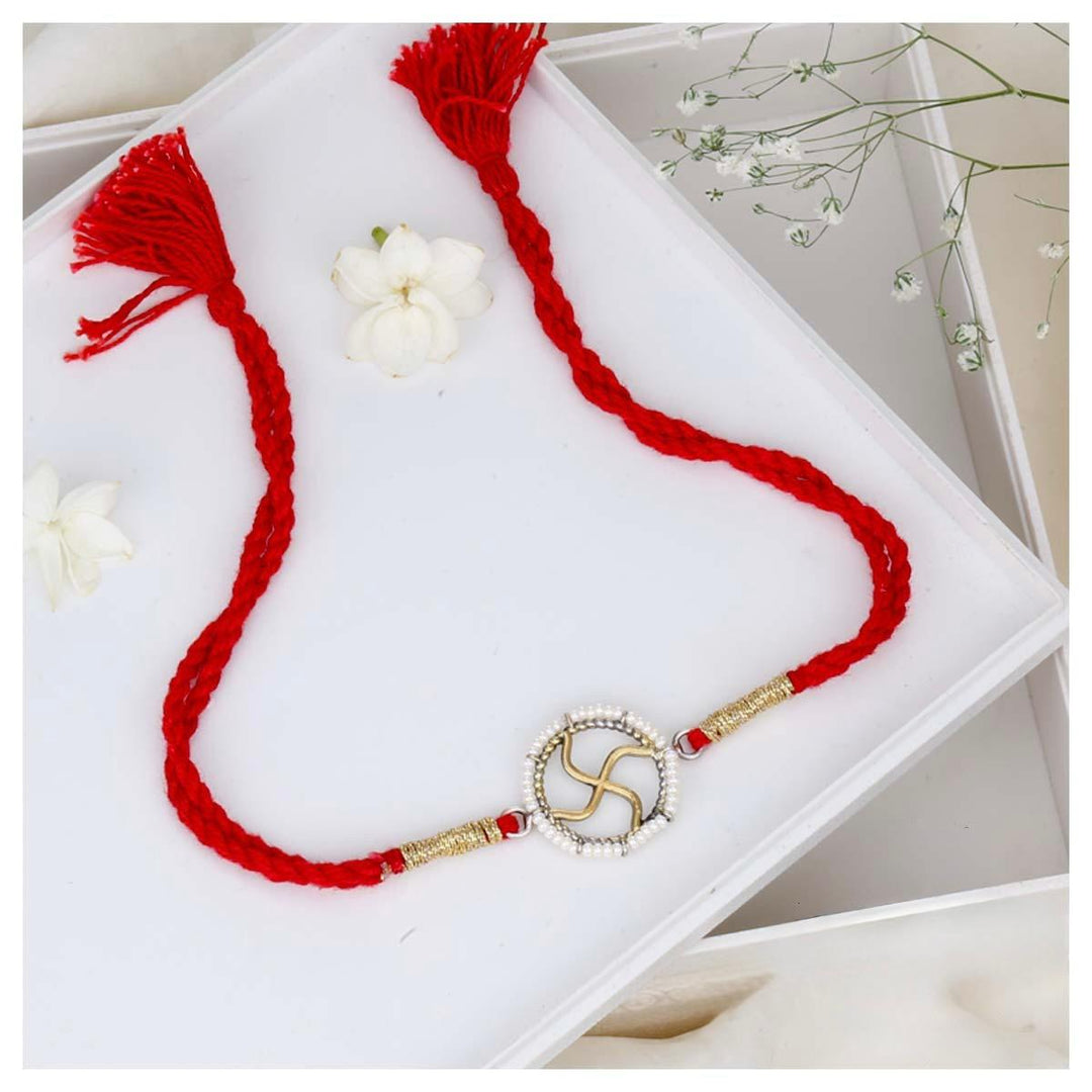 Pure 92.5 Silver Swastik Rakhi with Dori Tie